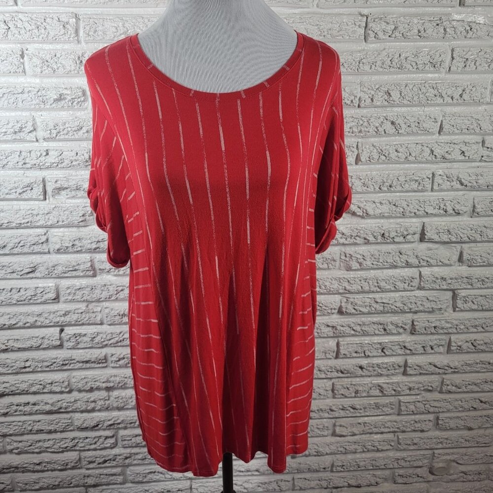 Apt 9 Womens Top Extra Large Tee Short Sleeve Red Stripe Casual STR189E